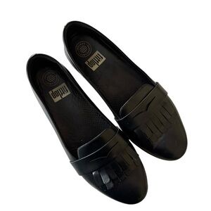 Fitflop Black Leather Slip-On Fringey Sneakerloafer Women's Size 9